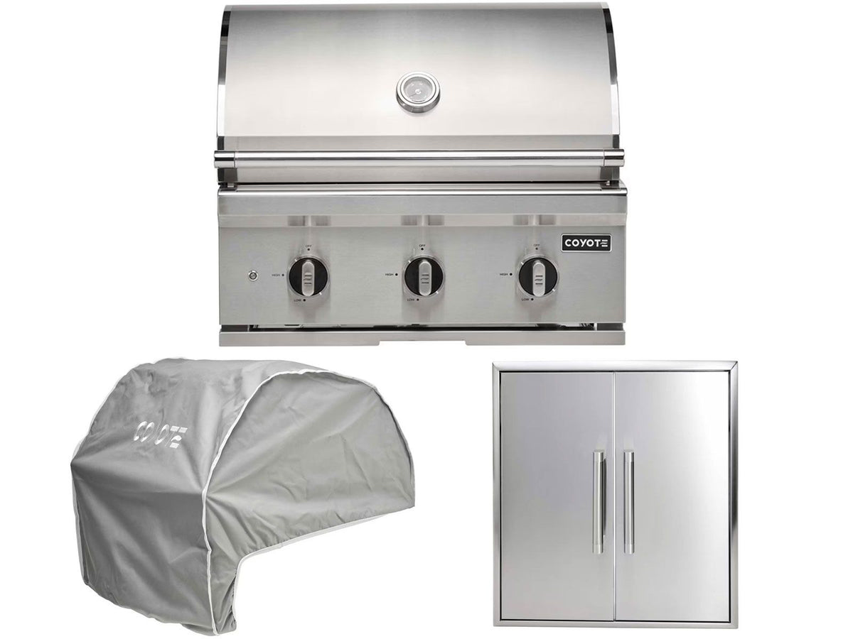 coyote 3-piece c-series 30-inch 3-burner gas grill outdoor kitchen package