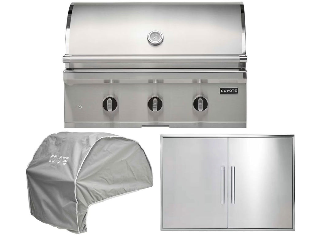 coyote 3-piece c-series 34-inch 3-burner gas grill outdoor kitchen package