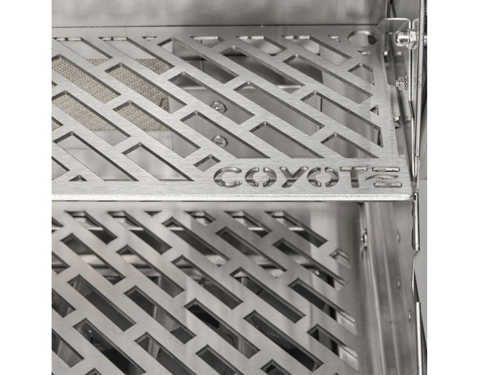 coyote sl-series 30-inch 3-burner built-in gas grill with ceramic briquettes, sear burner, infrared rear burner & rotisserie kit