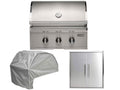 coyote 3-piece sl-series 30-inch 3-burner gas grill outdoor kitchen package with ceramic briquettes, sear burner, infrared rear burner & rotisserie kit