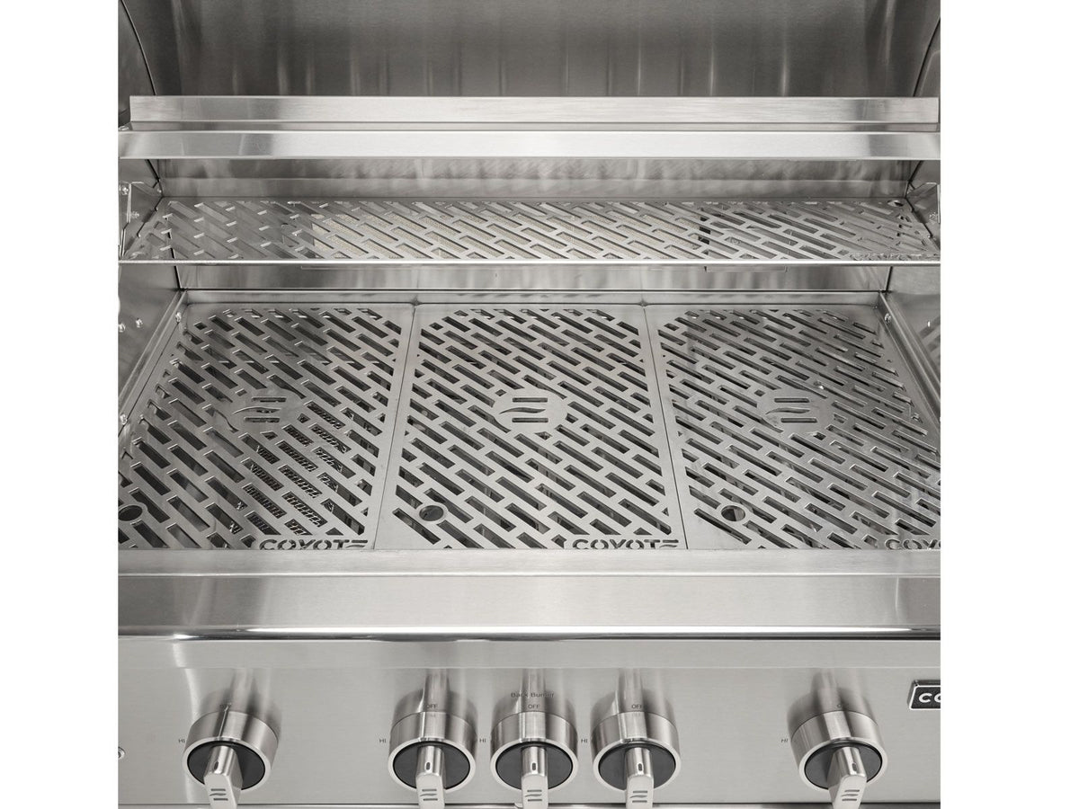 coyote sl-series 42-inch 6-burner built-in gas grill with ceramic briquettes, sear burner, infrared rear burner & rotisserie kit