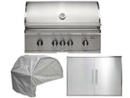 coyote 3-piece sl-series 36-inch 5-burner gas grill outdoor kitchen package with ceramic briquettes, sear burner, infrared rear burner & rotisserie kit