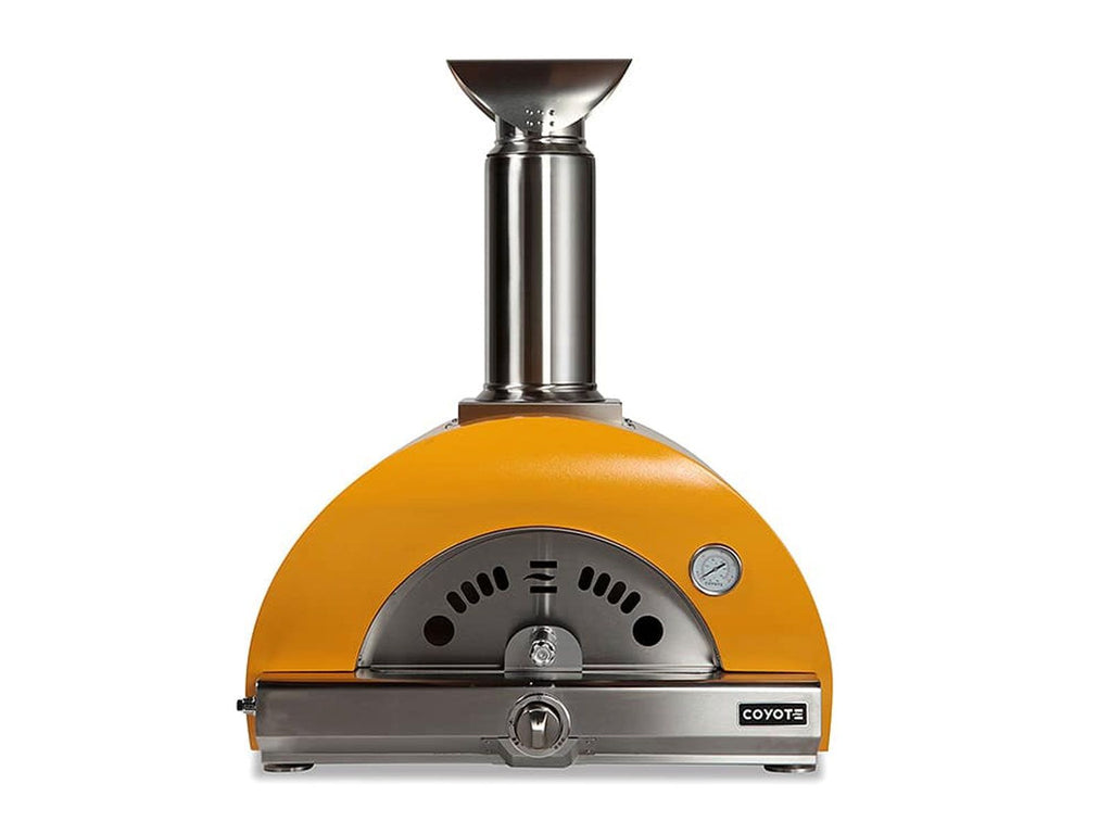 coyote 30-inch hybrid multi-fuel outdoor pizza oven - yellow